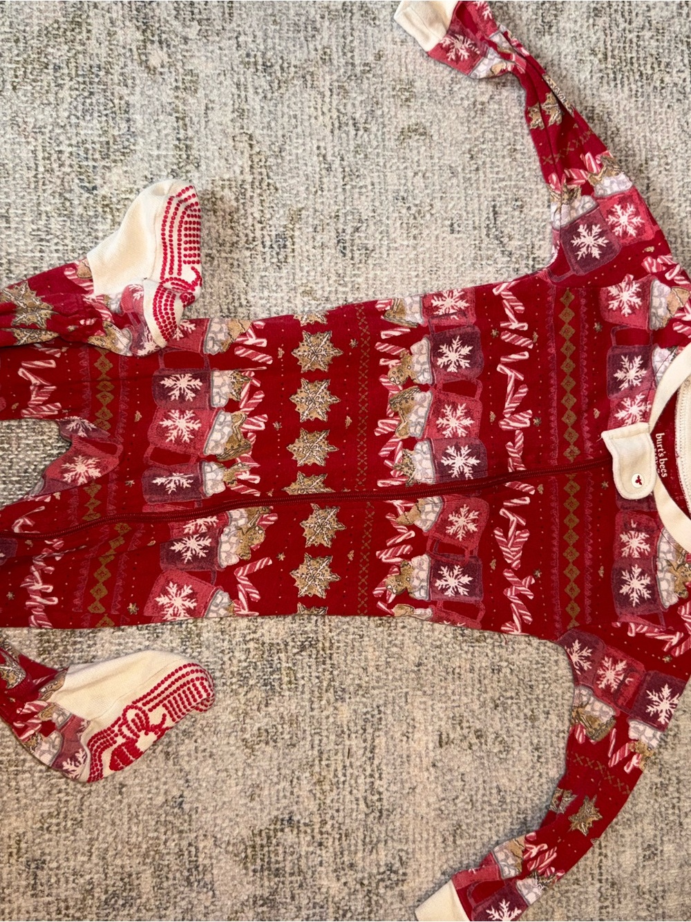Burts Bees Baby Kids Red Holiday Snowflake Candy Cane Footed Pajamas 6-9M